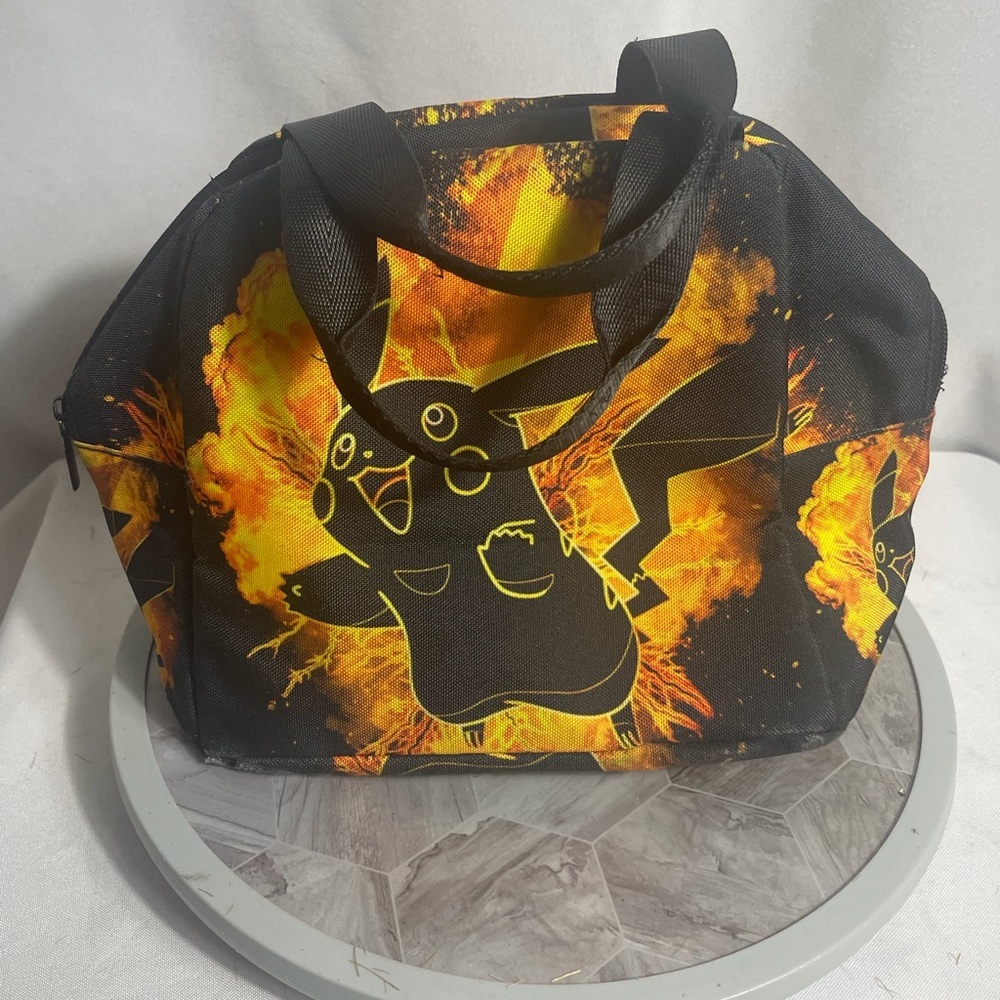 Pokemon Pikachu Insulated Lunch Bag Black Flame Thermal Zip Tote